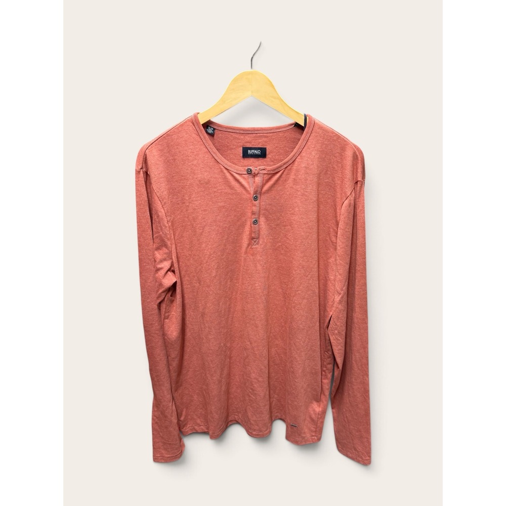 Buffalo David Bitton Kaduk Henley Shirt Mens XL Red Ochre Long Sleeve BM24237